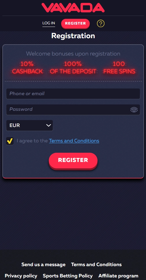 Ekrānuzņēmums Vavada Casino bonusa